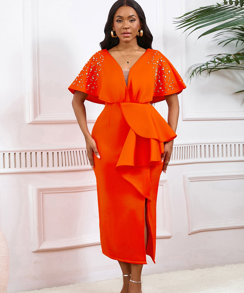 Sexy V-Neck Peplum Split Beaded Party Dress for Dazzling Nights