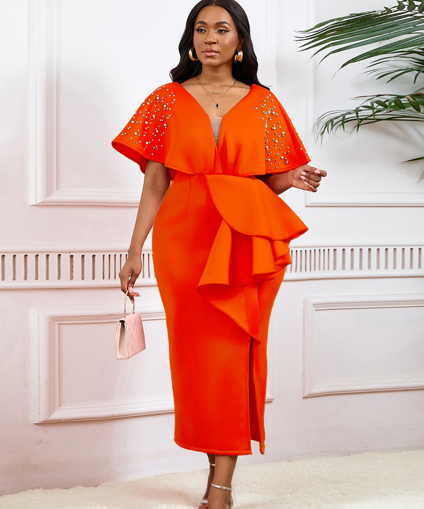 Sexy V-Neck Peplum Split Beaded Party Dress for Dazzling Nights