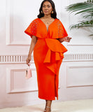 Sexy V-Neck Peplum Split Beaded Party Dress for Dazzling Nights