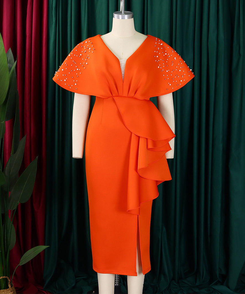 Sexy V-Neck Peplum Split Beaded Party Dress for Dazzling Nights