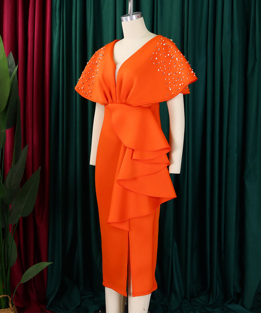 Sexy V-Neck Peplum Split Beaded Party Dress for Dazzling Nights