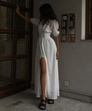 Chic Slim Slit Skirt With Puffy Sleeves for Effortless Style