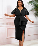 Sexy V-Neck Peplum Split Beaded Party Dress for Dazzling Nights