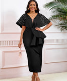 Sexy V-Neck Peplum Split Beaded Party Dress for Dazzling Nights
