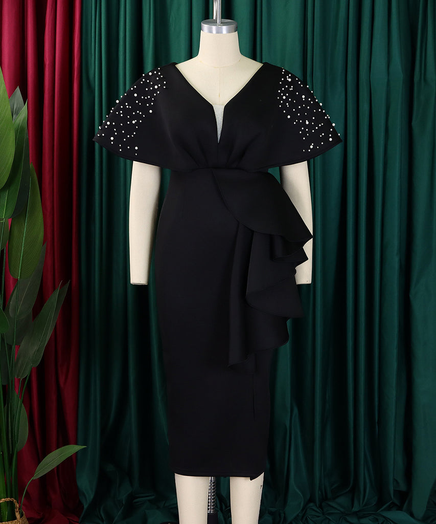Sexy V-Neck Peplum Split Beaded Party Dress for Dazzling Nights
