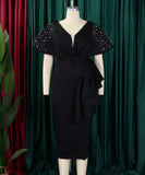 Sexy V-Neck Peplum Split Beaded Party Dress for Dazzling Nights