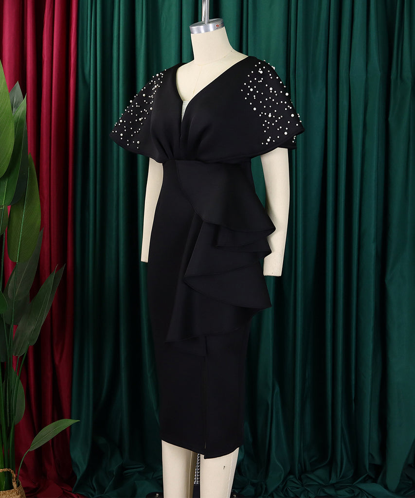 Sexy V-Neck Peplum Split Beaded Party Dress for Dazzling Nights