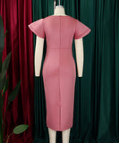 Elegant Ruffled Solid Color Dress With Hip Wrap For Events