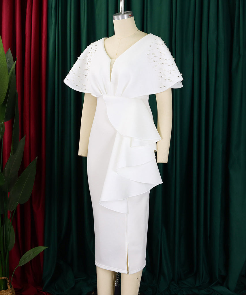 Sexy V-Neck Peplum Split Beaded Party Dress for Dazzling Nights