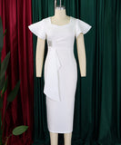 Elegant Ruffled Solid Color Dress With Hip Wrap For Events