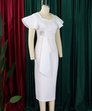 Elegant Ruffled Solid Color Dress With Hip Wrap For Events