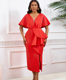 Sexy V-Neck Peplum Split Beaded Party Dress for Dazzling Nights