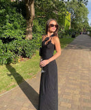 Chic Halter Dress With Sloping Shoulders in Elegant Black