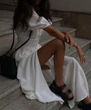 Chic Slim Slit Skirt With Puffy Sleeves for Effortless Style