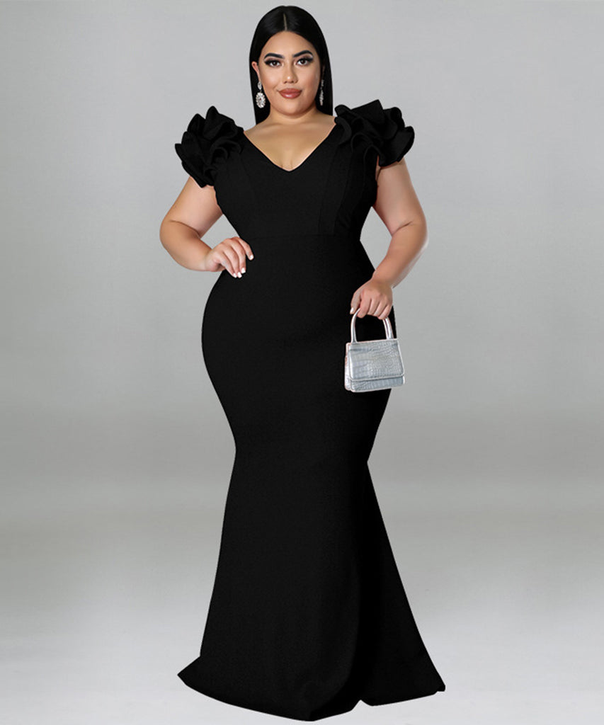 Sexy Lotus Sleeve Bag Backless Dress for Stunning Elegance