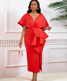 Sexy V-Neck Peplum Split Beaded Party Dress for Dazzling Nights