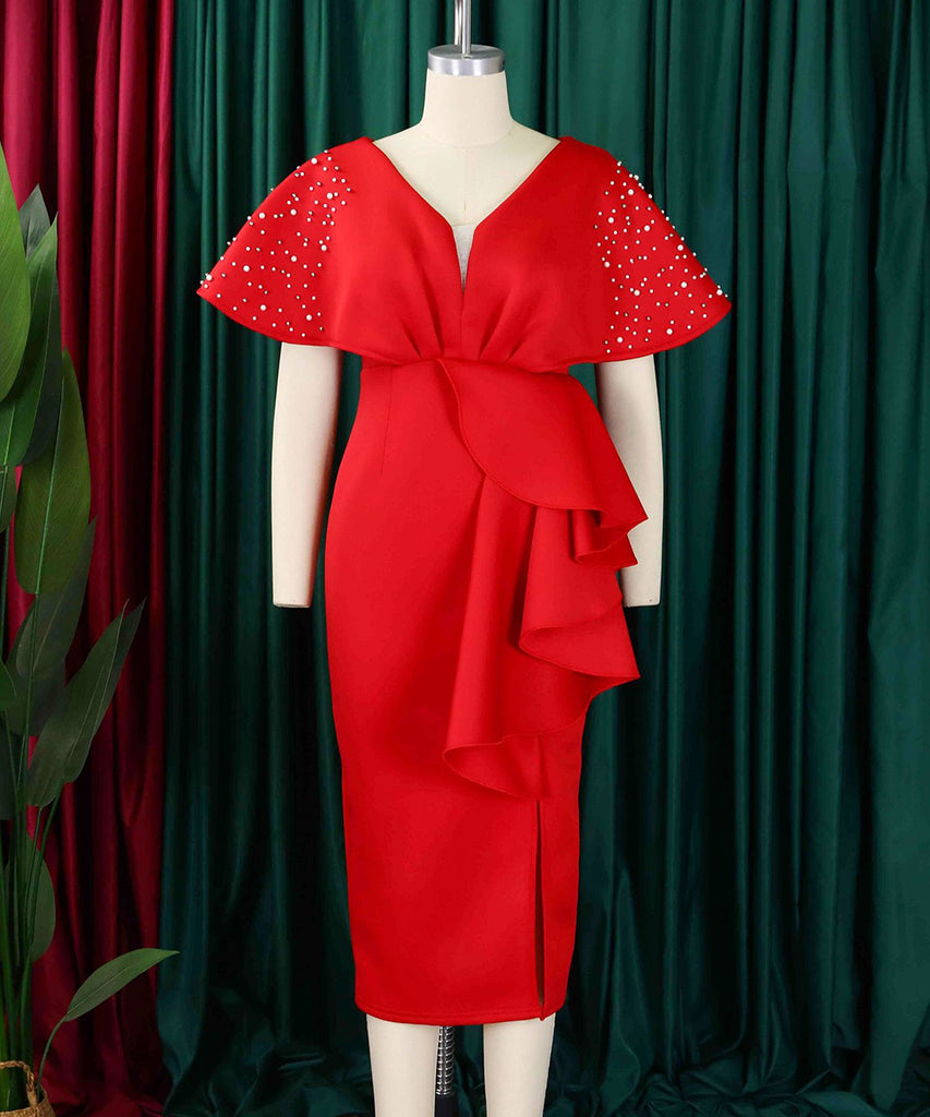 Sexy V-Neck Peplum Split Beaded Party Dress for Dazzling Nights