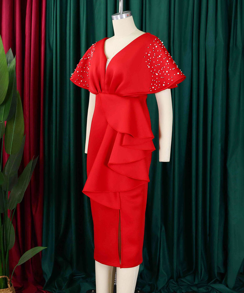 Sexy V-Neck Peplum Split Beaded Party Dress for Dazzling Nights