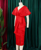Sexy V-Neck Peplum Split Beaded Party Dress for Dazzling Nights
