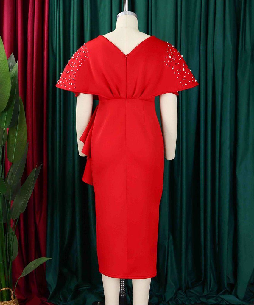 Sexy V-Neck Peplum Split Beaded Party Dress for Dazzling Nights