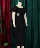 Elegant Ruffled Solid Color Dress With Hip Wrap For Events
