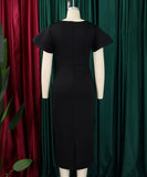 Elegant Ruffled Solid Color Dress With Hip Wrap For Events