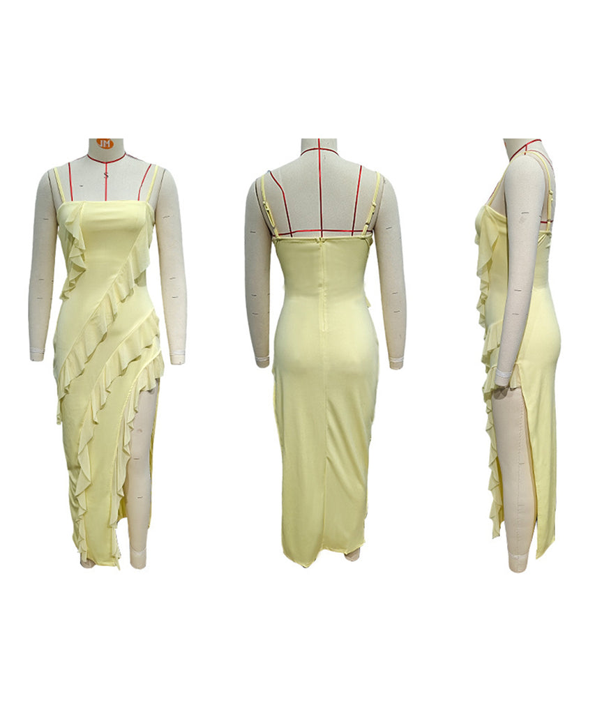Sexy Halter Split Wooden Ear Edge Dress for Bold Style