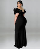 Sexy Lotus Sleeve Bag Backless Dress for Stunning Elegance