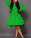 Effortless Style Puffed Sleeves Waist Compression Dress Bliss