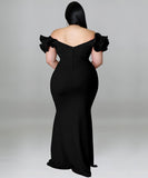 Sexy Lotus Sleeve Bag Backless Dress for Stunning Elegance