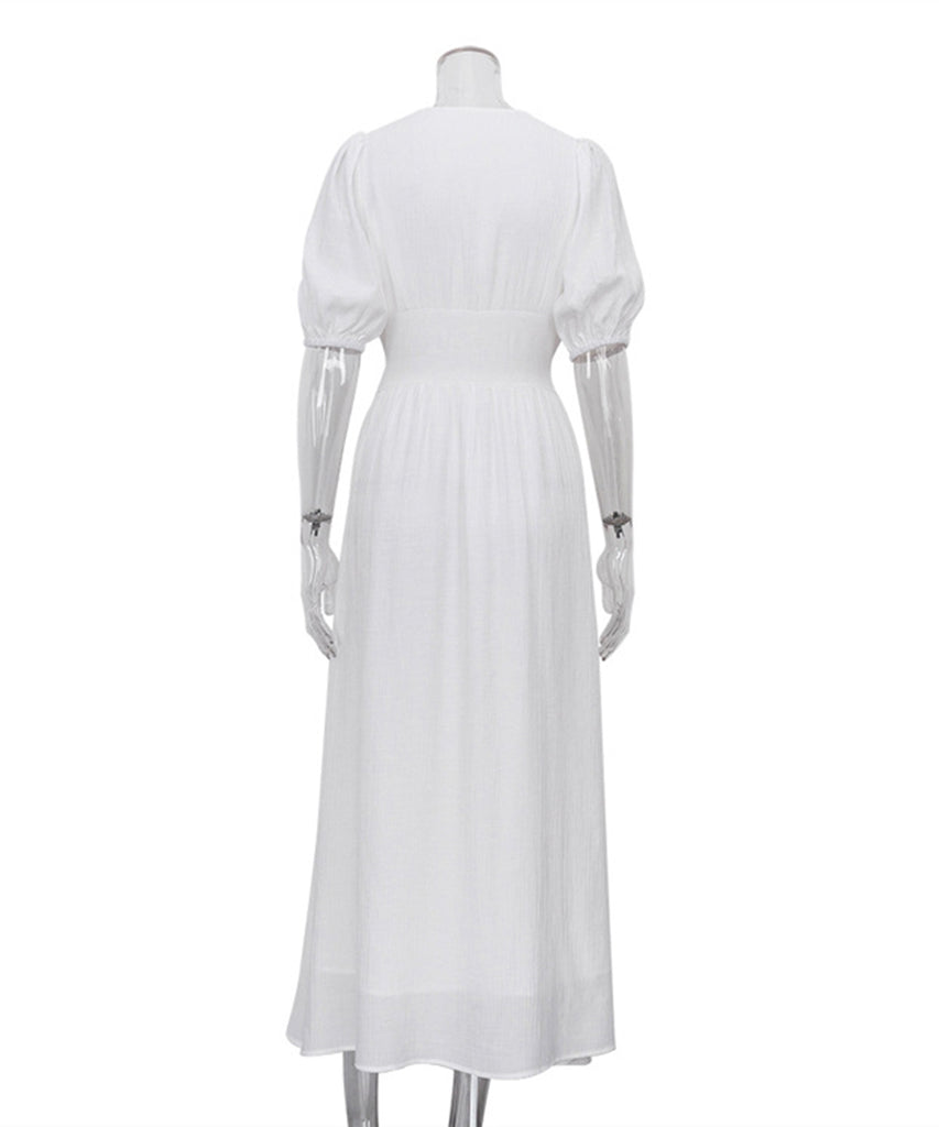 Chic Slim Slit Skirt With Puffy Sleeves for Effortless Style