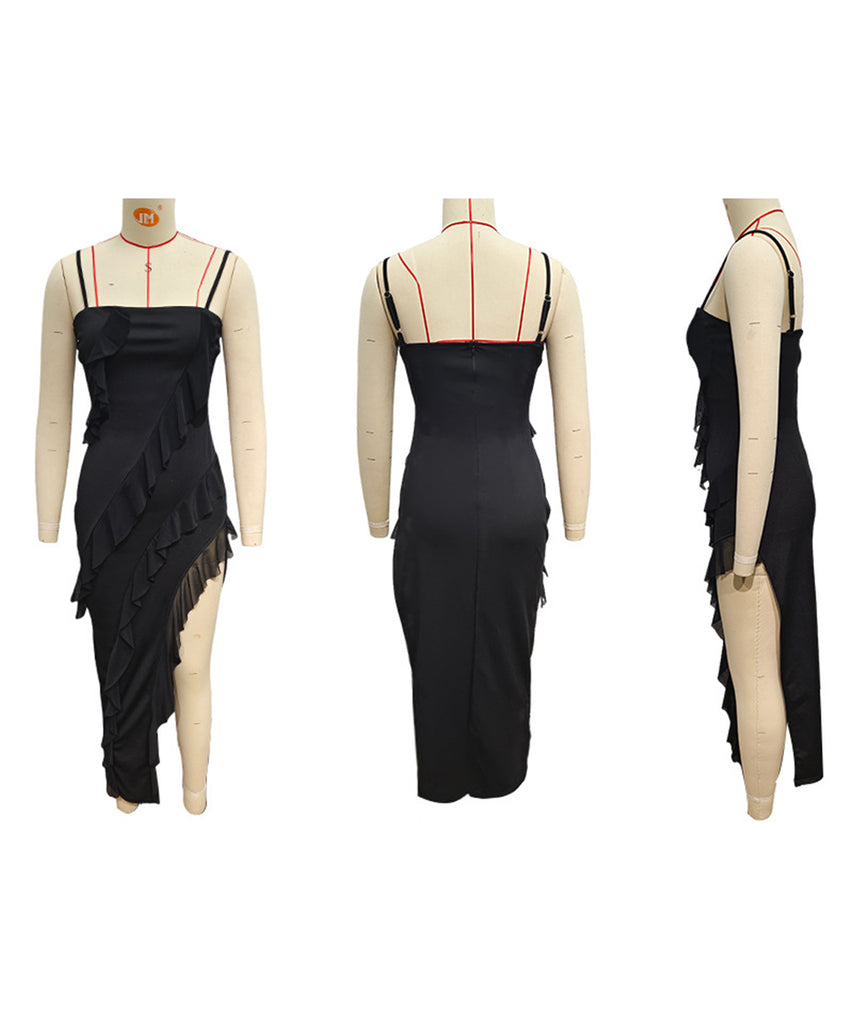 Sexy Halter Split Wooden Ear Edge Dress for Bold Style