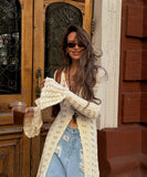 Elegant Acrylic Wool Cardigan with Flared Hollow Sleeves