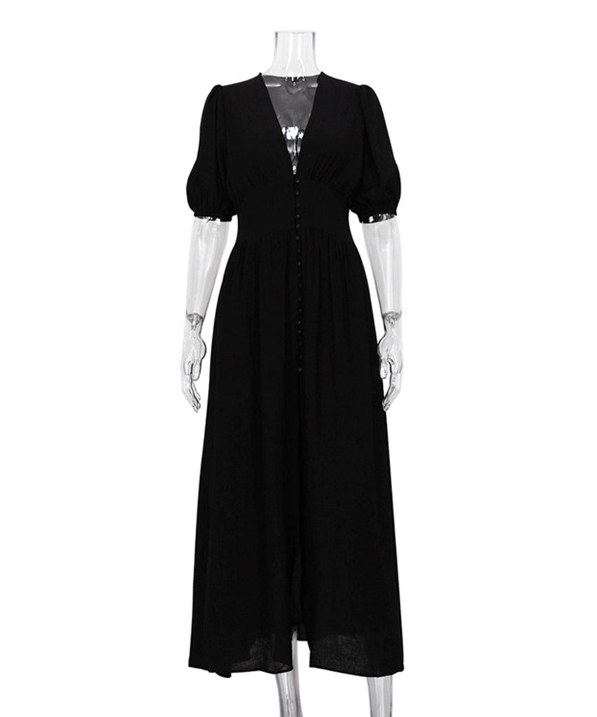 Chic Slim Slit Skirt With Puffy Sleeves for Effortless Style
