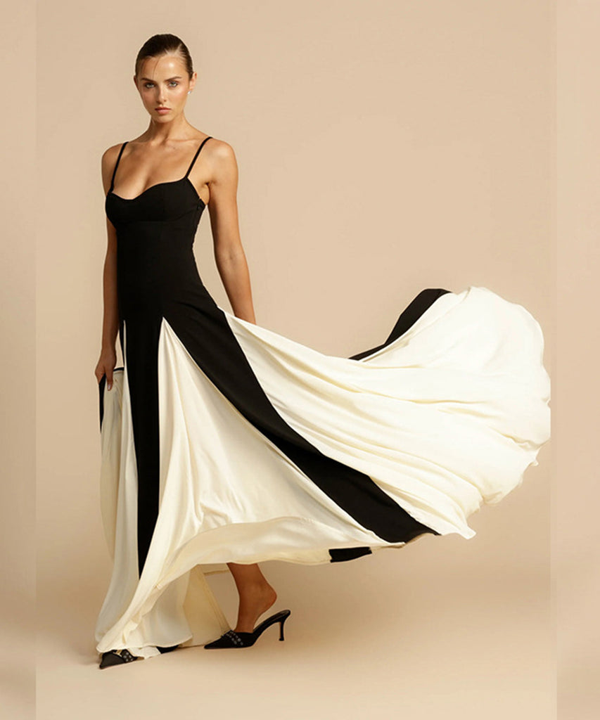 Sexy Halter Slim-Fit Color Contrast Dress For Stunning Style
