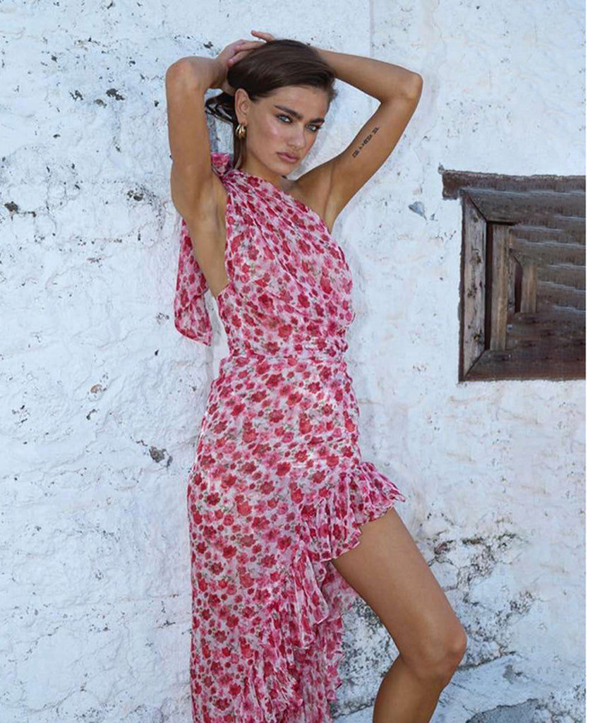 Seductive Pink Sexy Side Slit Lace-Up Dress for Stunning Style