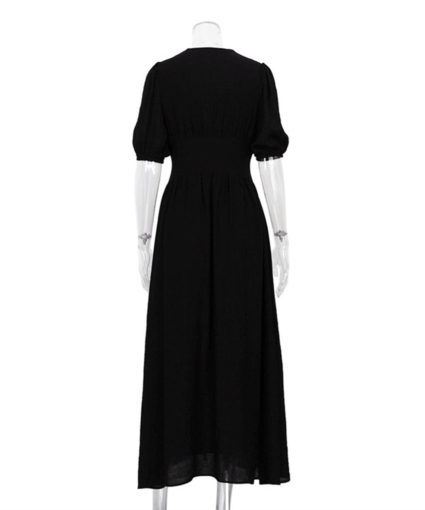 Chic Slim Slit Skirt With Puffy Sleeves for Effortless Style