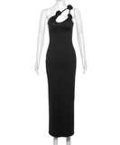 Chic Halter Dress With Sloping Shoulders in Elegant Black