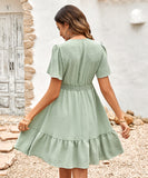 Solid Color V-Neck Dress With Lotus Sleeves for Effortless Style