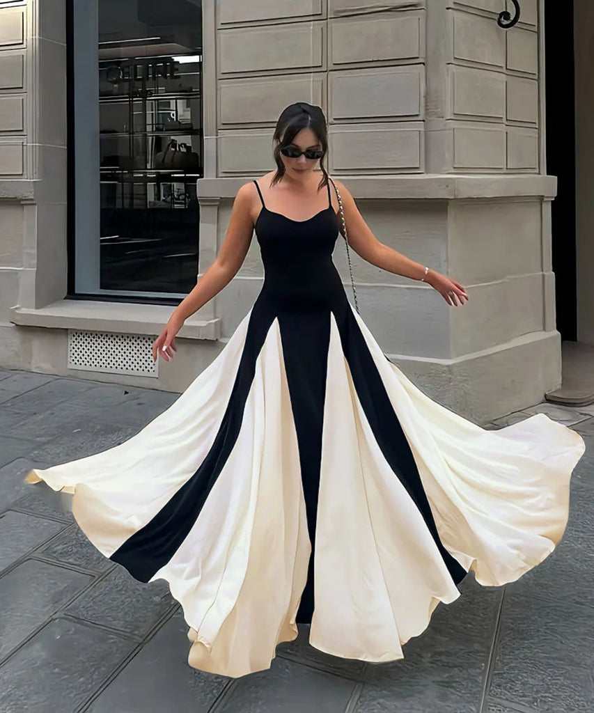 Sexy Halter Slim-Fit Color Contrast Dress For Stunning Style