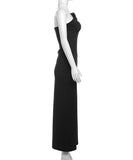 Chic Halter Dress With Sloping Shoulders in Elegant Black