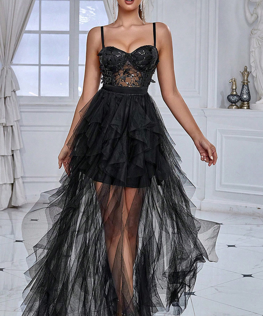 Chic Gauze Evening Dress With Butterfly Sequin Patchwork