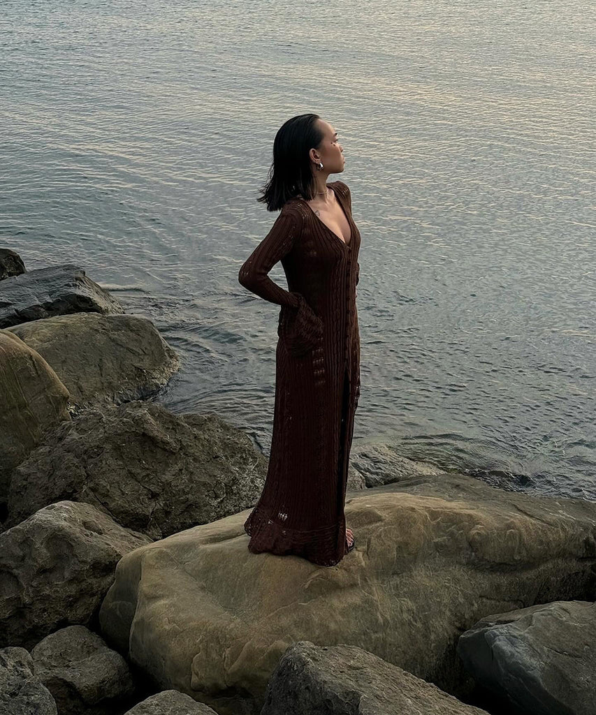 Elegant Acrylic Wool Cardigan with Flared Hollow Sleeves