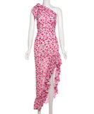Seductive Pink Sexy Side Slit Lace-Up Dress for Stunning Style