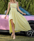 Chic Yellow Mesh Patchwork Slip Skirt With Ruffles Delight