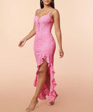 Chic Lace Peplum Halter Dress with Open Back for Effortless Style