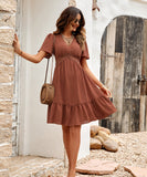 Solid Color V-Neck Dress With Lotus Sleeves for Effortless Style
