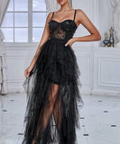 Chic Gauze Evening Dress With Butterfly Sequin Patchwork