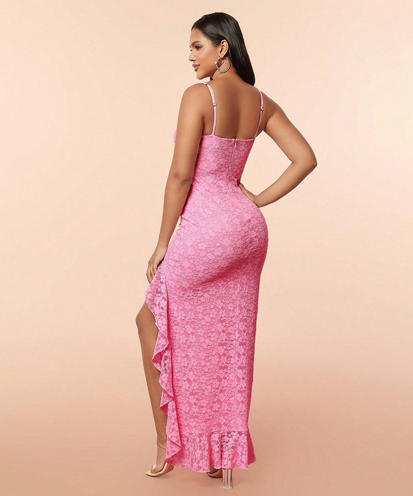 Chic Lace Peplum Halter Dress with Open Back for Effortless Style