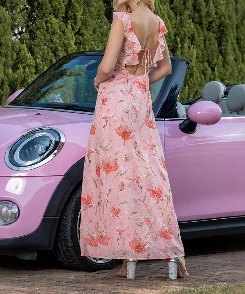 Chic Halter Waist Dress With Halter Back in Pink Elegance